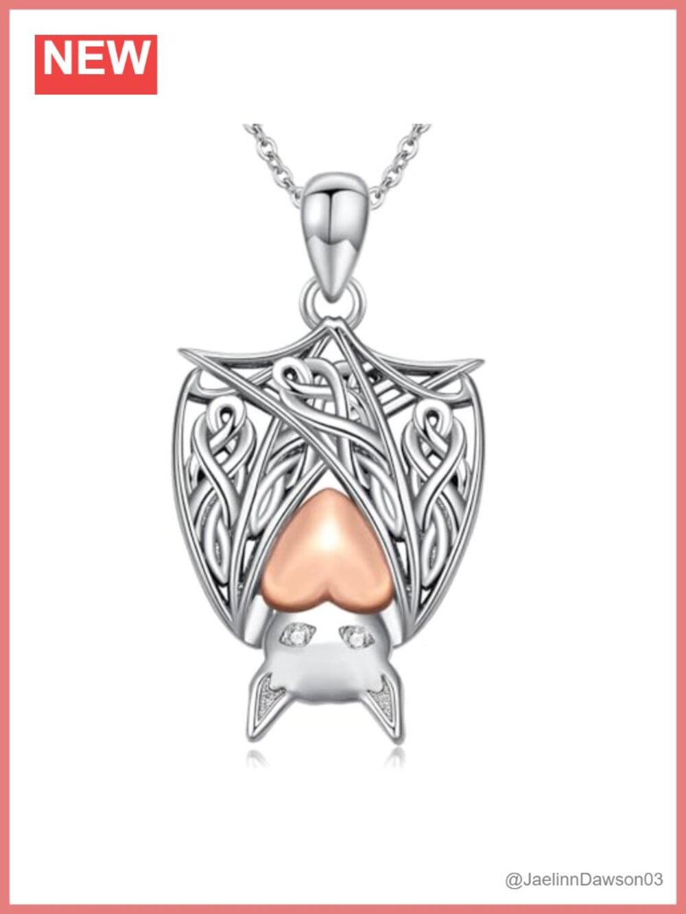 S925 Sterling Silver Bat Pendant Necklace with Diamond Accents Gothic
